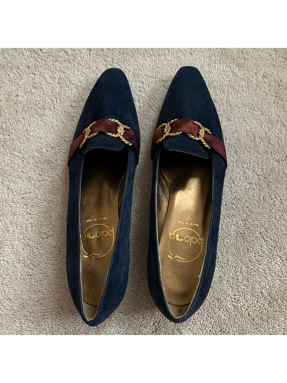 PALOMA Navy Blue Velour Pointy Shoes Made In Italy - Picture 5 of 7